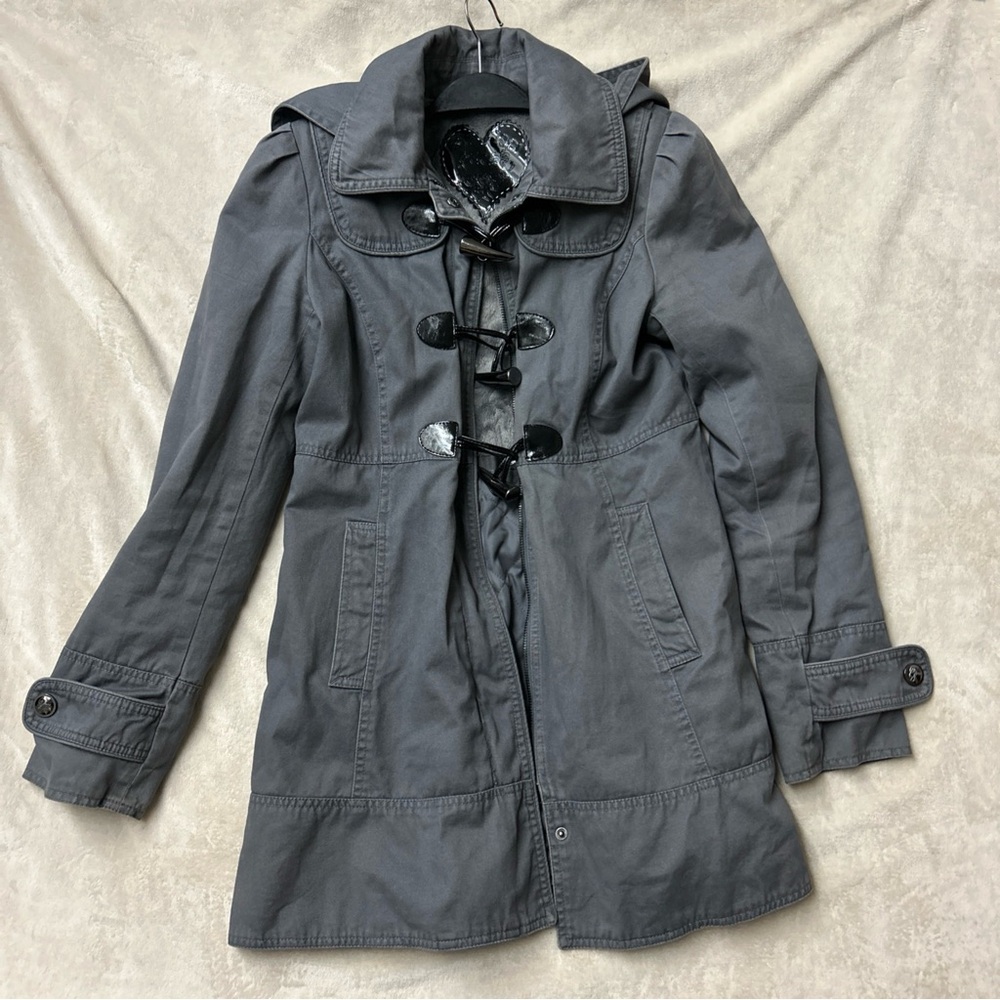 Guess Coat Jacket Womens S Gray Toggle Buttons Hooded Peacoat Rn#62136